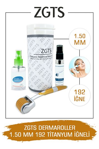 Zgts Dermaroller 1.50mm Disinfectant Gift Gold Derma Roller with 192 Titanium Needles