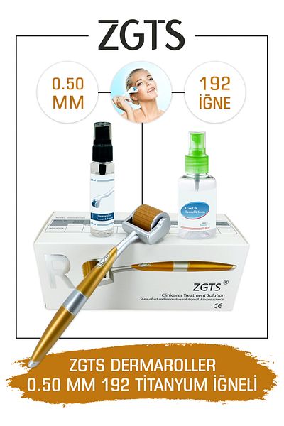 Zgts Dermaroller 0.50mm Gold Derma Roller with Disinfectant Gift 192 Titanium Needles