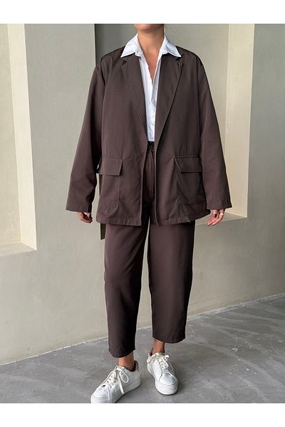 Laluvia Kaffee Holly Pocket Blazer Jacke Hose Set - 8440