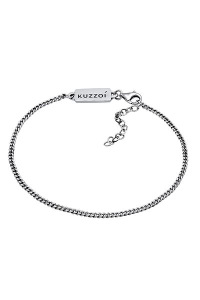 KUZZOI Náramek Pánský řetízek Základní Minimální Oxidovaný Nastavitelný V 925 Sterling Silver