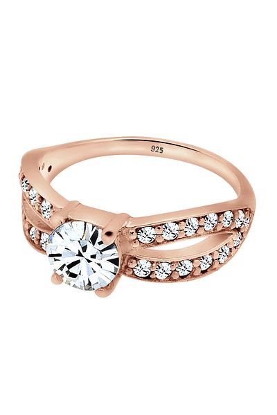 ELLI Damenring – Solitär, 925er Sterlingsilber, glamourös mit Kristallen