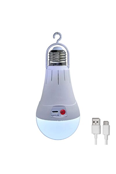 Hedyex Usb-c Şarjlı E27 Duylu Led Ampül Kancalı Kamp Lambası 12w