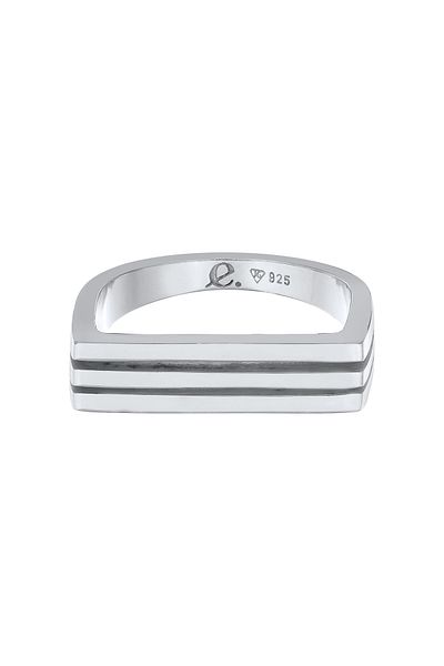 ELLI Inel Inel Premium Doamnă Sigiliu Caneluri dreptunghiulare În argint 925 placat cu rodiu