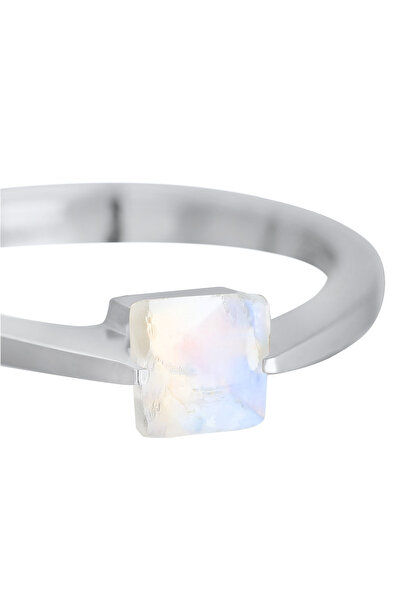 ELLI Prsten PREMIUM Dámský prsten solitér čtyřúhelník s měsíčním kamenem ze sterlingového stříbra 925 zlatý