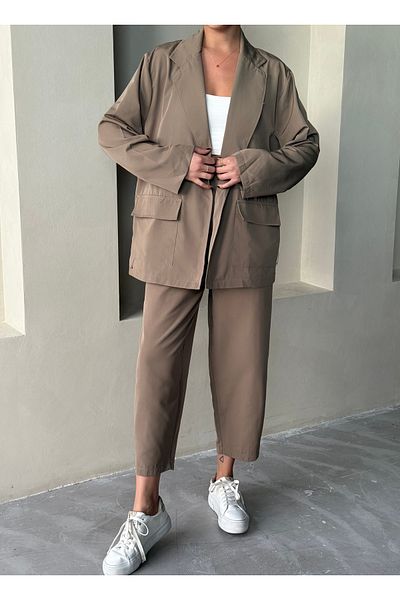 Laluvia Khaki Holly Pocket Blazer Jacke Hose Set - 8440