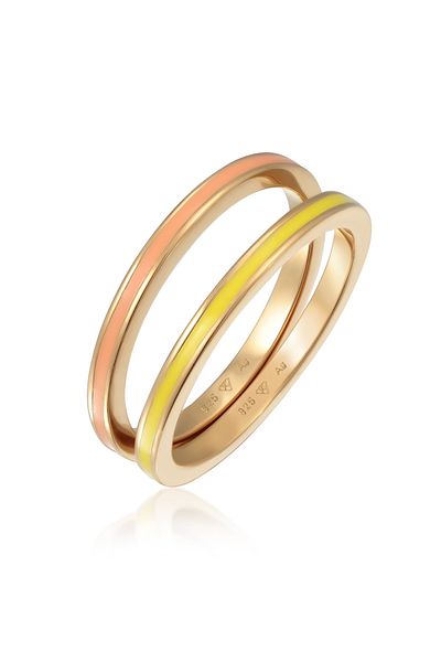 ELLI Ring Damen Band Set Basic mit Emaille Schwarz aus 925 Sterling Silber