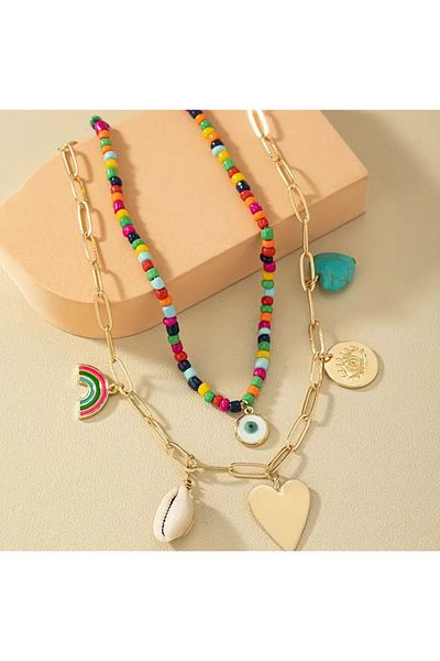 Store Vintage 2-Pack Colorful Beaded Bohemia Style Women's Necklace