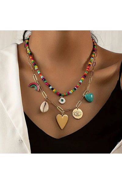 Store Vintage 2-Pack Colorful Beaded Bohemia Style Women's Necklace