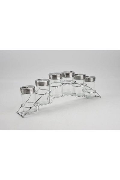 ORCHID 6PCS GLASS SPICE JAR SET WITH METAL RACK