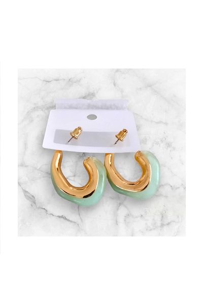Enjoy Green Color Steel Bone Earrings - with Throw Detail, Half Moon Hoop, for Gift/Birthday