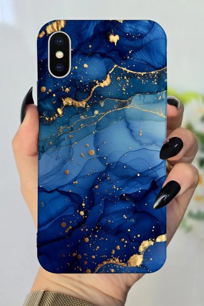 Snacase جراب سيليكون متوافق مع هاتف Apple iPhone Xs مطبوع عليه نمط رخامي أزرق...