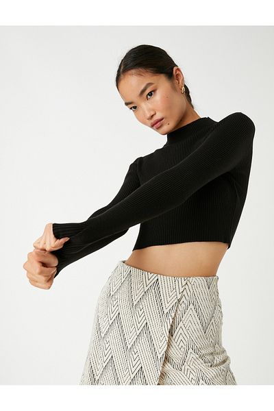 Koton Crop Knitwear Sweater High Collar Ribbed Cashmere Textured