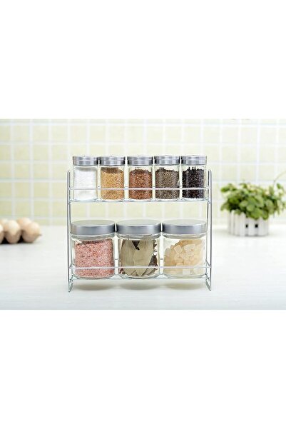 ORCHID طقم برطمانات بهارات زجاجية مكون من 8 قطع مع رف معدني