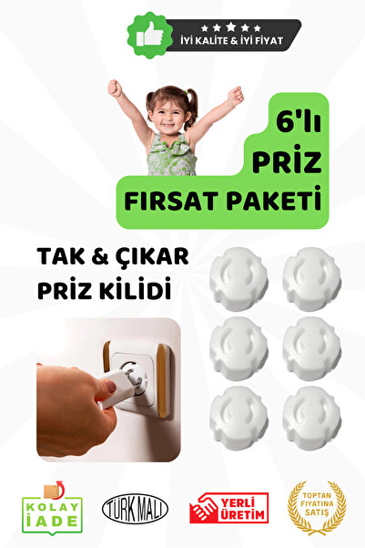 Bebek ve Çocuklar için 6'lı Priz Kilidi, Tak & Çıkar, Fırsat Paketi