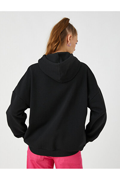 Koton Oversize mikina s potiskem a kapucí s fleecem uvnitř