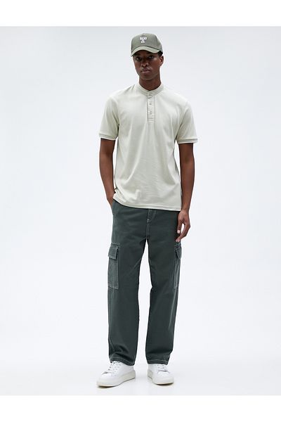 Koton Judge Collar T-Shirt Slim Fit Buttoned Short Sleeve Piping
