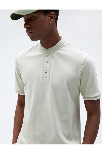 Koton Judge Collar T-Shirt Slim Fit Buttoned Short Sleeve Piping