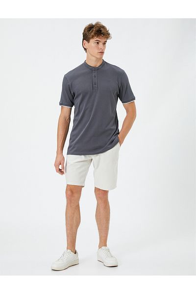 Koton Judge Collar T-Shirt Slim Fit Buttoned Short Sleeve Piping