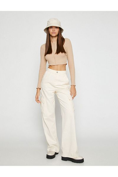 Koton Crop Cardigan Φερμουάρ με κουκούλα