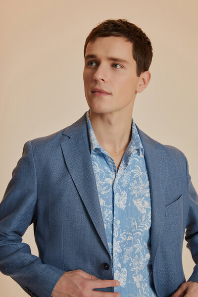 W Collection Blue White Casual Short Sleeve Shirt