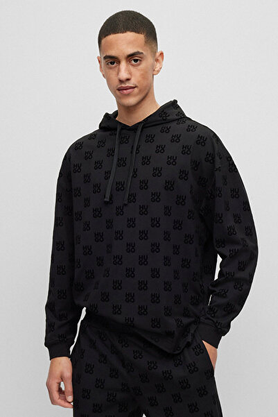 HUGO Men's Black Sweatshirt - Hooded Neck, Text Print, Long Sleeve 50501592 -001