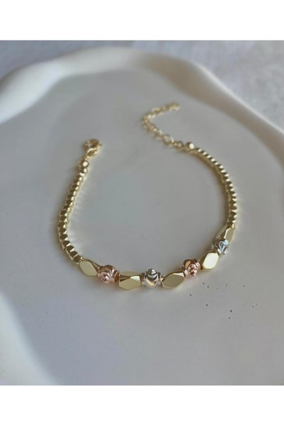 DEMOKAN Kadın Bileklik 14k Altın Renkli Gül Desen Bileklik