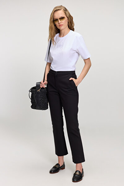 BROOKS BROTHERS Kadın Siyah Pamuk Karışımlı Metal Detaylı Klasik Pantolon