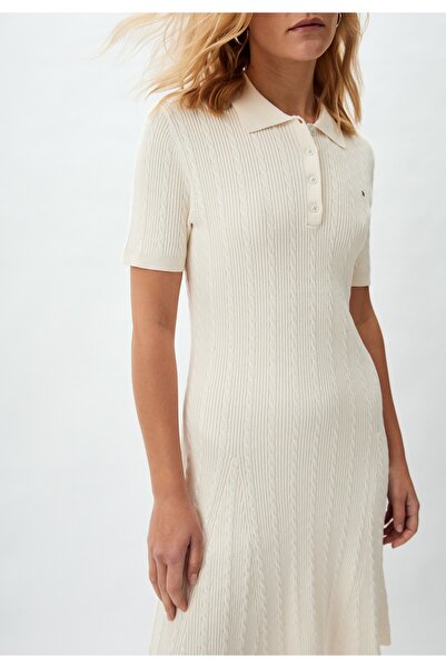 Tommy Hilfiger Over Knee Polo Neck Cotton Short Sleeve Yellow Dress - Ww0Ww43087-Z00