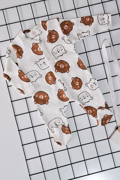 BEBECİBURADA Panda Printed Ribbed Baby Jumpsuit