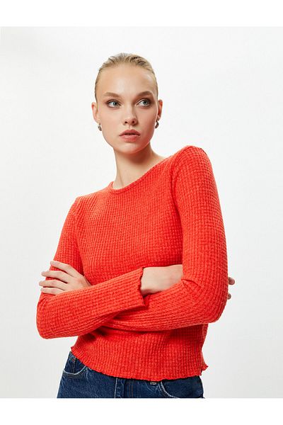 Koton Tricou cu mânecă lungă cu gât crew texturat