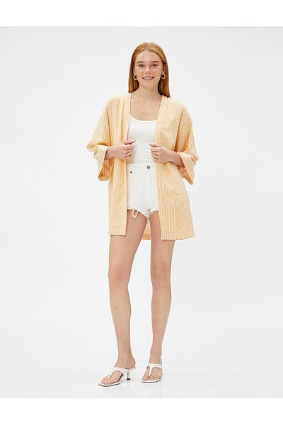 Koton Kimono aus Leinenmischung mit Tasche