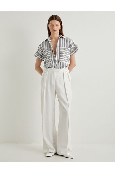 Koton Linen Blend Shirt Short Sleeve Buttoned Pocket