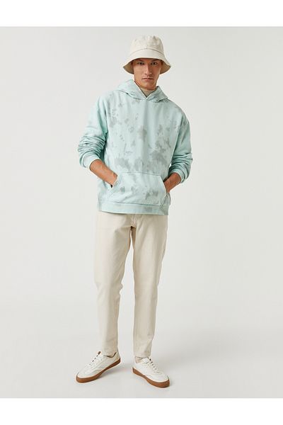 Koton Hooded Oversize Sweatshirt Raised Far East Embroidered Abstract Pattern Pocket