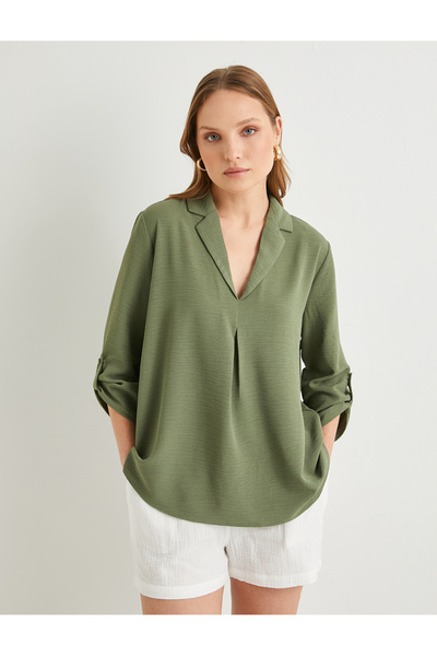 Koton Textured V-Neck Blouse - Half Sleeve, Standard Cut