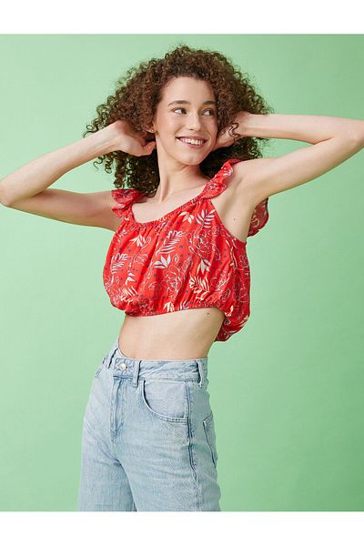 Koton Crop Blouse Patterned Frilly
