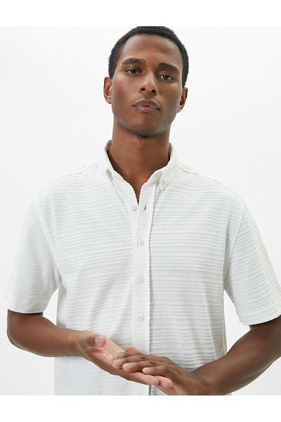 Koton Summer Shirt Short Sleeve Classic Collar Textured Buttoned
