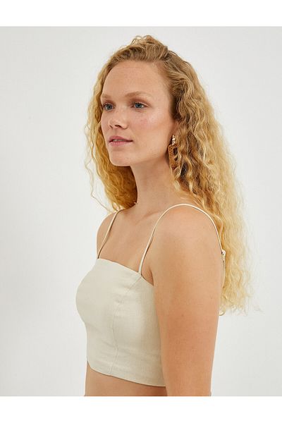 Koton Crop Tank Top mit dünnen Trägern aus Leinenmischung