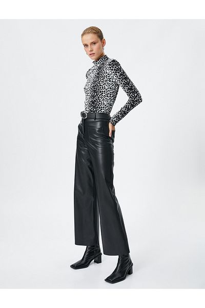 Koton Long Sleeve T-Shirt Half Turtleneck Leopard Pattern