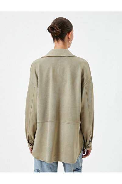 Koton Geaca cu aspect piele intoarsa Guler de camasa cu nasturi