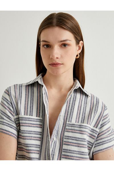 Koton Linen Blend Shirt Short Sleeve Buttoned Pocket
