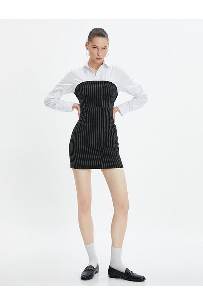 Koton Μίνι φόρεμα στράπλες look πουκάμισο Top Λεπτομερής Slim Fit