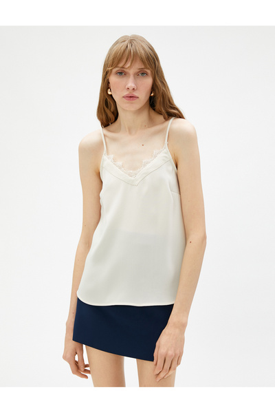 Koton Lace Detailed Undershirt Strap V Neck