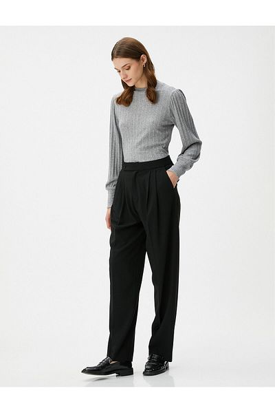 Koton Long Balloon Sleeve Sweater High Collar Soft Textured