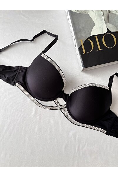 Glorialuxe Taş Detaylı Mikro Dolgulu Siyah Sütyen