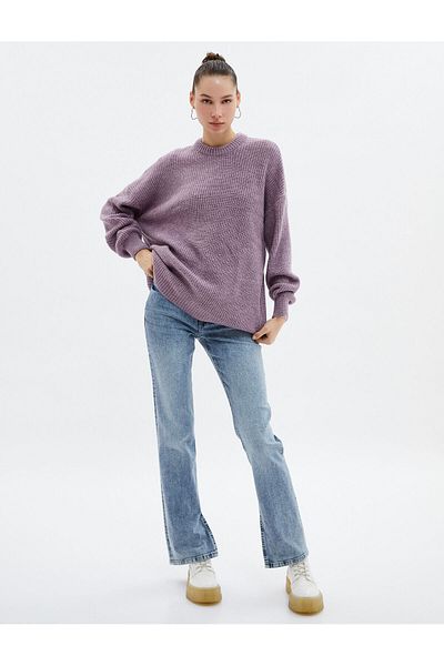 Koton Knitwear Tunic Rubber Knit Long Sleeve Crew Neck Comfortable Pattern