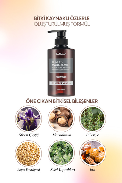 Kundal Kırılma Karşıtı Besleyici Bakım Şampuanı KUNDAL Honey & Macadamia Nature Shampoo 500ml Amber Vanilla