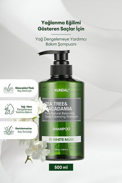 Kundal Sorunlu Saç Derisine Özel Şampuan KUNDAL Tea Tree& Macadamia Deep Cleansing Shampoo 500ml White Musk