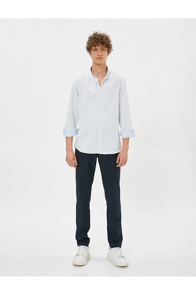 Koton Cămașă sport Slim Fit Minimal Print Detaliat Guler Clasic Mânecă lungă Fără călcare