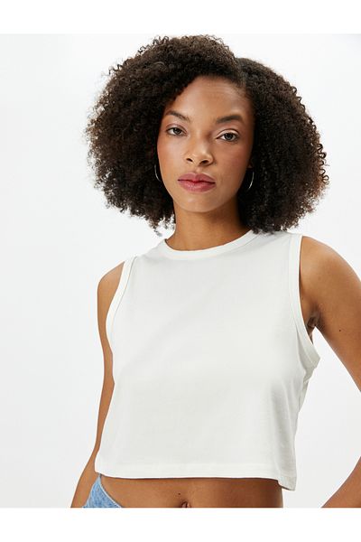 Koton Sleeveless Basic Crop T-Shirt Crew Neck Cotton