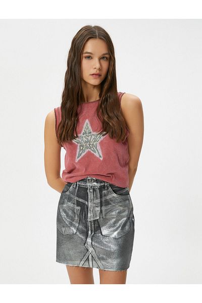 Koton Ärmelloses T-Shirt mit hellem Stern-Print, bequeme Passform